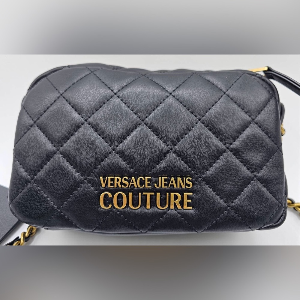 Versace Jeans Couture Logo Black Quilted Crossbody Bag